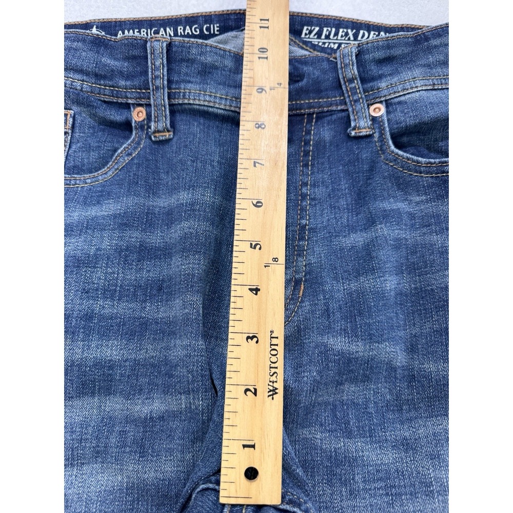 American Rag Cie Jeans Men 34x32 Blue EZ Flex Straight Slim Whiskered Denim - Picture 7 of 9
